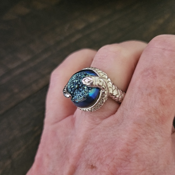 Amazing Vintage Sterling Silver Druzy Snake Ring - Picture 8 of 9